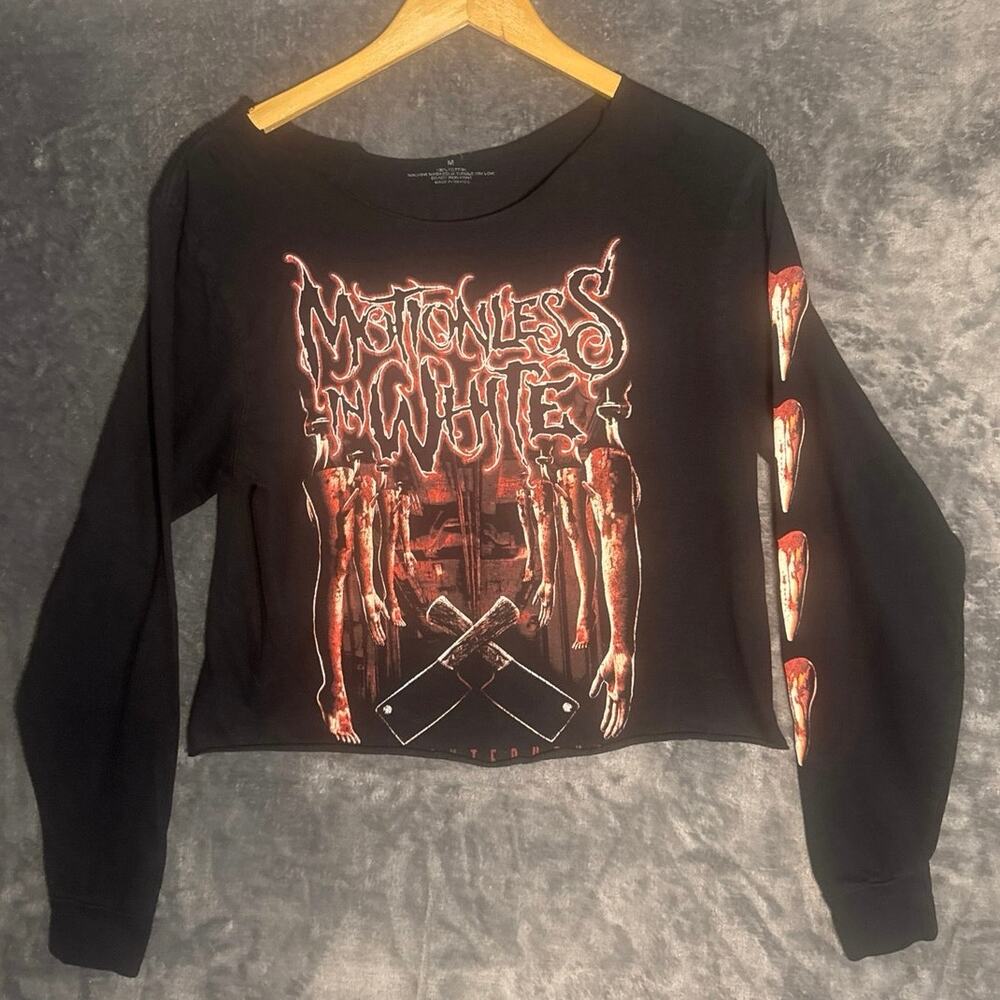 Band x Motionless In White Slaughterhouse Cropped Long Sleeve T Shirt Medium BLK